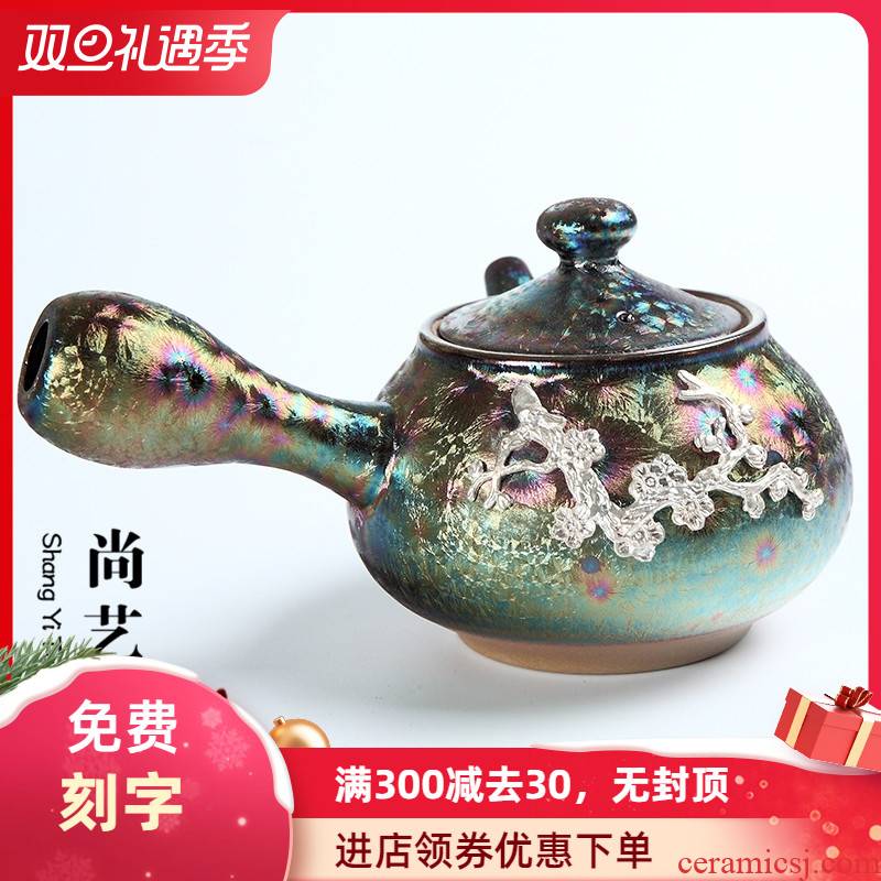 Colorful peacocks with silver teapot up side of kung fu tea set large ceramic filter the household single pot pot teapot