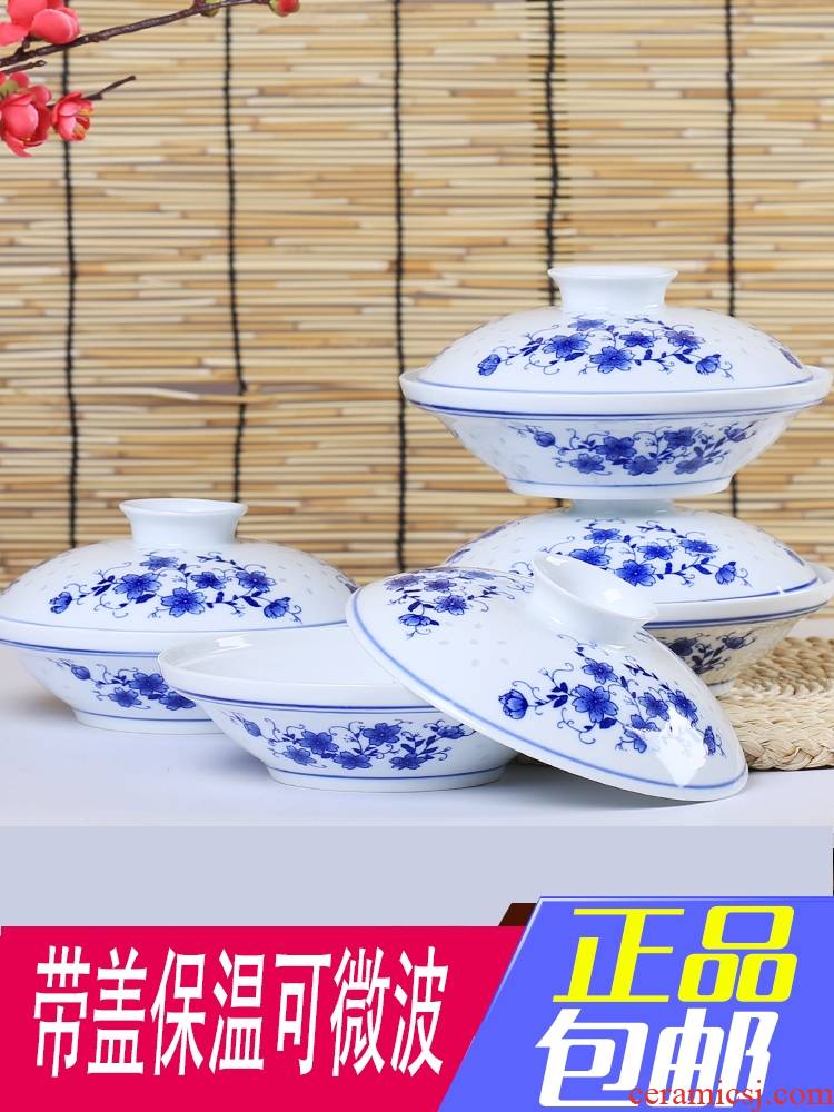 Jingdezhen and apparatus with cover 0 home suits for the soup dishes deep FanPan creative blue - and - white ceramics glaze