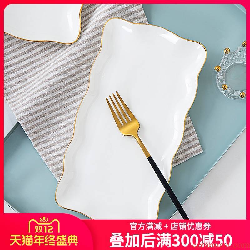 Jingdezhen up phnom penh ipads porcelain tableware shell plate special - shaped ceramic plate creative lace sushi plate rectangular plate