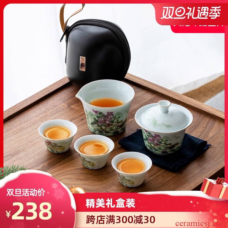 Artisan fairy mountains to crack a pot of three ceramic household receive package work travel kung fu tea set