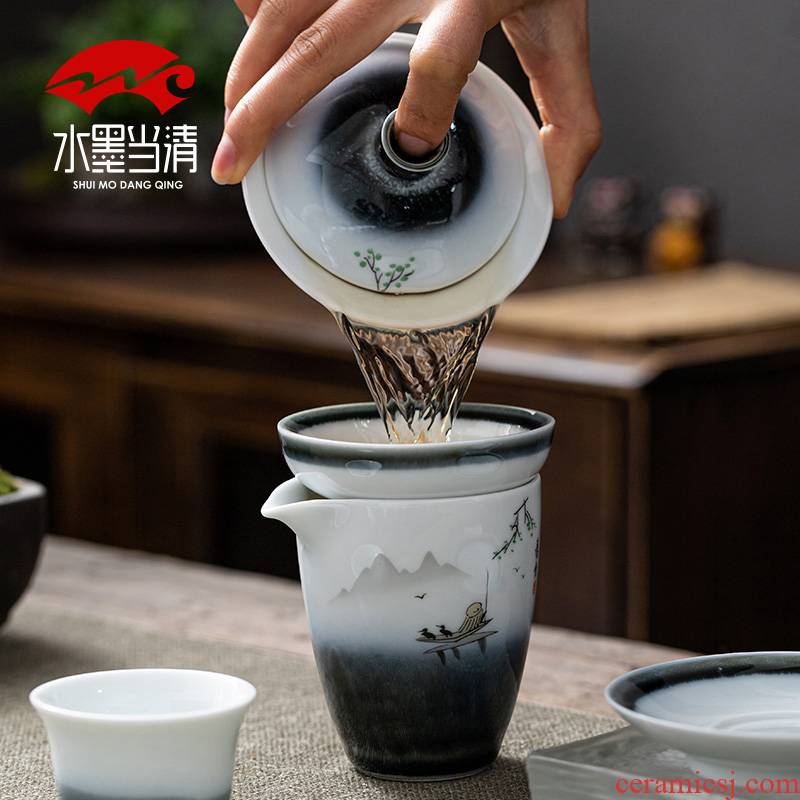 Variable kung fu tea set a visitor office high - grade contracted and I Chinese style ceramic cups tureen household