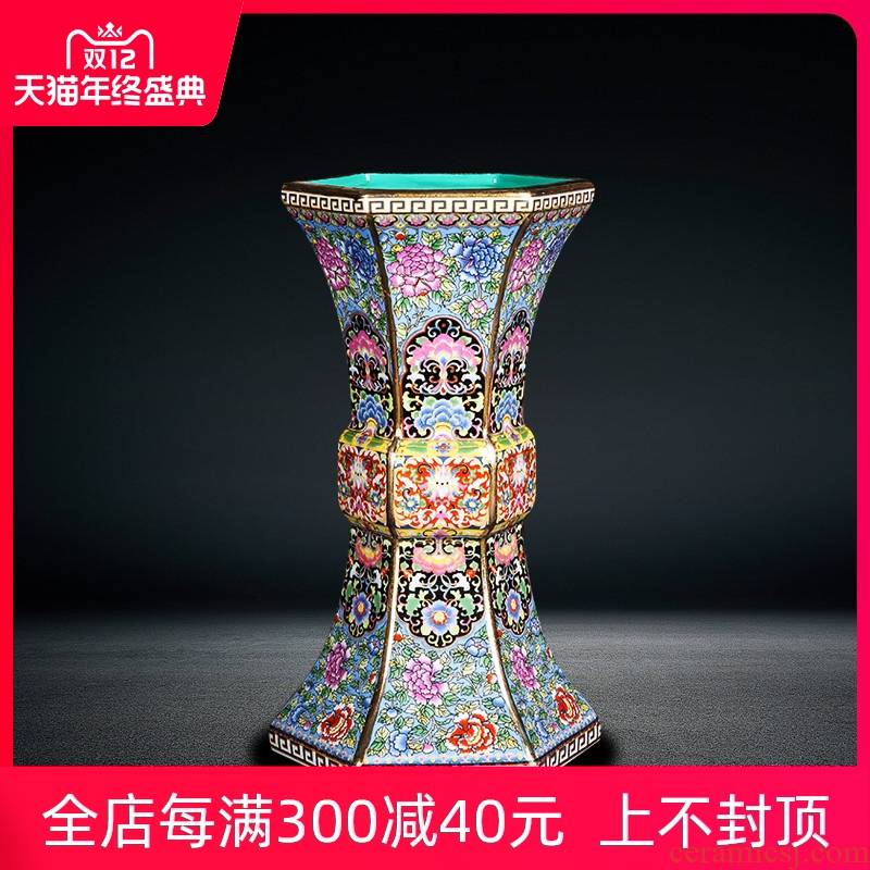Jingdezhen ceramics vase furnishing articles colored enamel archaize home sitting room ark, flower arranging Chinese ancient frame decoration