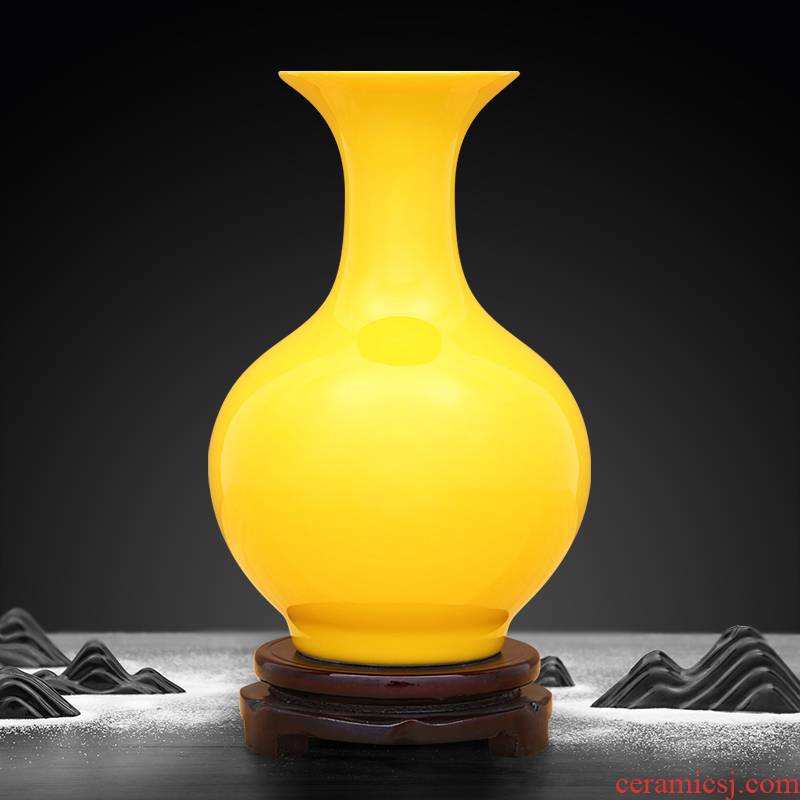 Jingdezhen ceramic vase creative room pure yellow color glaze decoration handicraft furnishing articles office sitting room