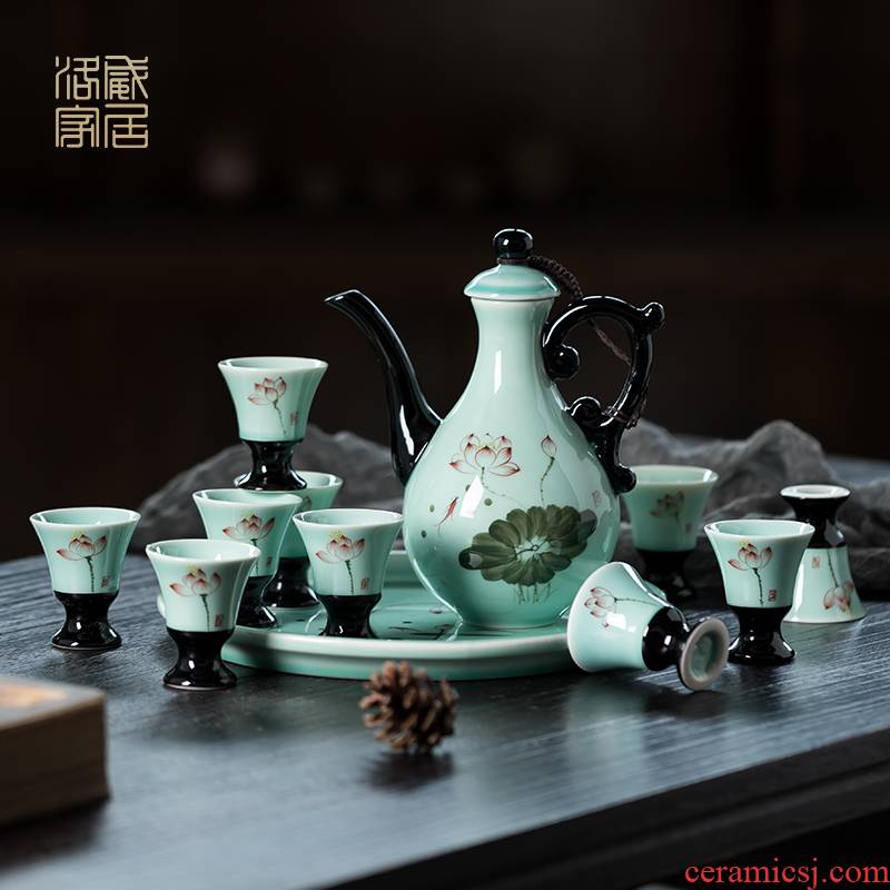 Blower, wine package celadon liquor cup home a koubei hand - made small glass Chinese wind ceramic wine