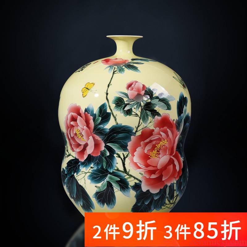 Jingdezhen porcelain ceramic masters hand made peony gourd vase furnishing articles of the new Chinese style home sitting room adornment
