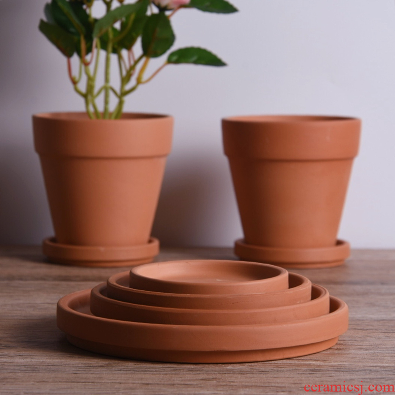 Red clay tray ceramic water pans round plate clay pot mat base household waterproof tap parcel post