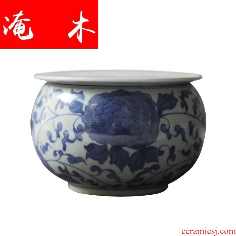 Submerged wood jingdezhen blue and white coarse pottery tea wash mud - hand - made ceramic small washing slag bucket Japanese kung fu tea set was built