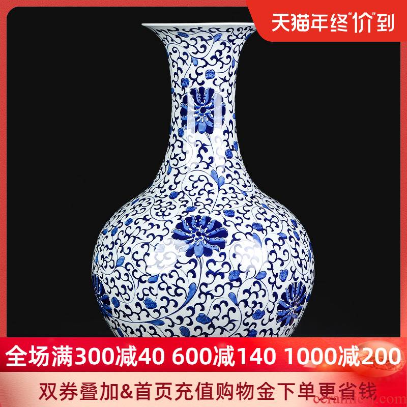 Restoring ancient ways of jingdezhen ceramics hand - made of tie up large Chinese lotus flower of large vase of blue and white porcelain sitting room adornment