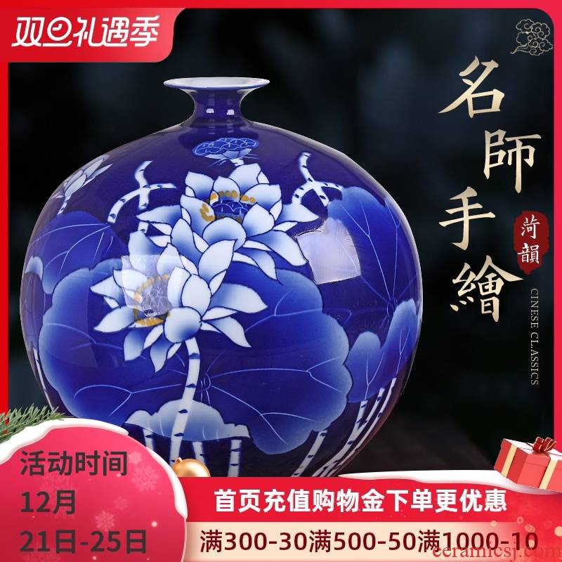 Jingdezhen ceramics pomegranates of blue and white porcelain vase furnishing articles sitting room of the new Chinese style household adornment porcelain of retro flower arrangement