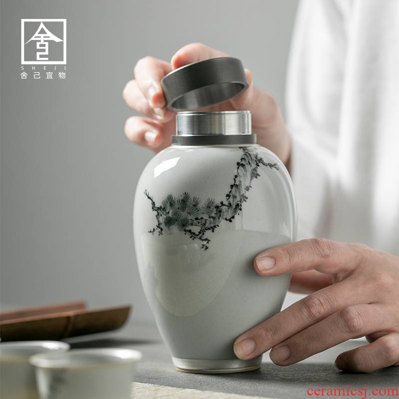 The Self - "appropriate content of jingdezhen hand - made of trace silver wind caddy fixings receives Chinese style restoring ancient ways Japanese tea storage tanks