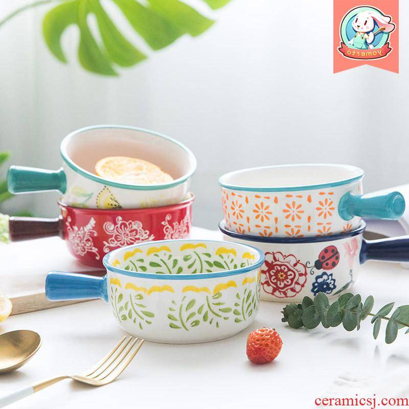 The Japanese kitchen ins web celebrity creative dishes soup bowl express single handle porridge to use ceramic home children