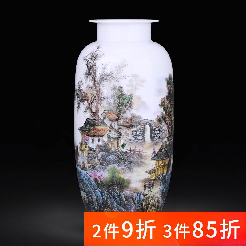 Jingdezhen porcelain ceramic expressions using straight pastel landscape vases, new Chinese style household living room TV cabinet decoration