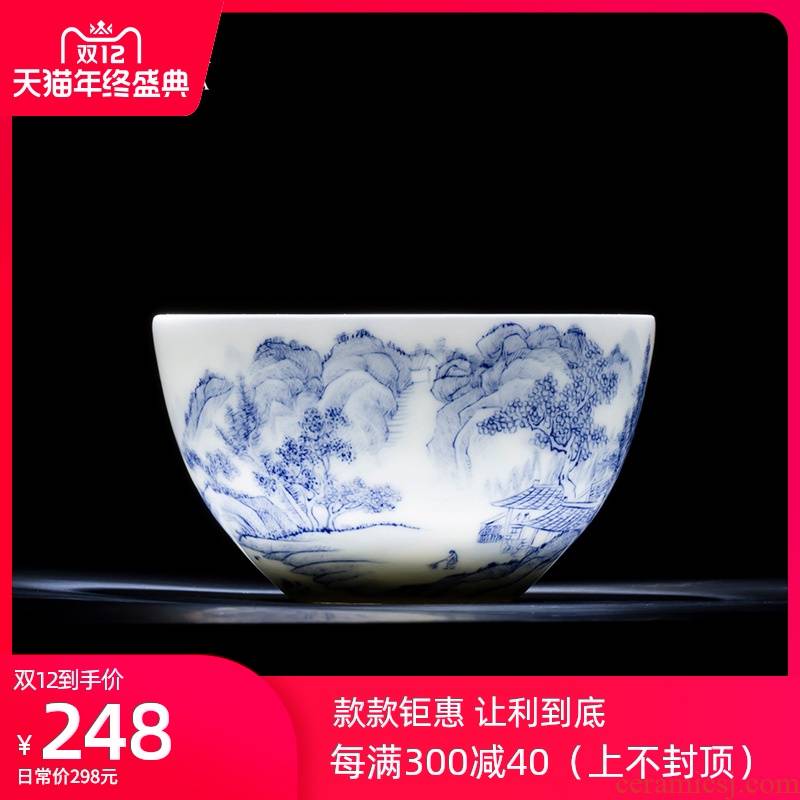 Holy big blue and white valley teacups hand - made ceramic kung fu family lie fa cup cup all hand of jingdezhen tea service master