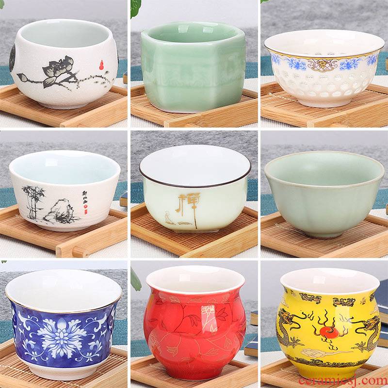 Hui shi kung fu small ceramic cups tea bowl home a single master sample tea cup purple sand cup blue and white porcelain tea