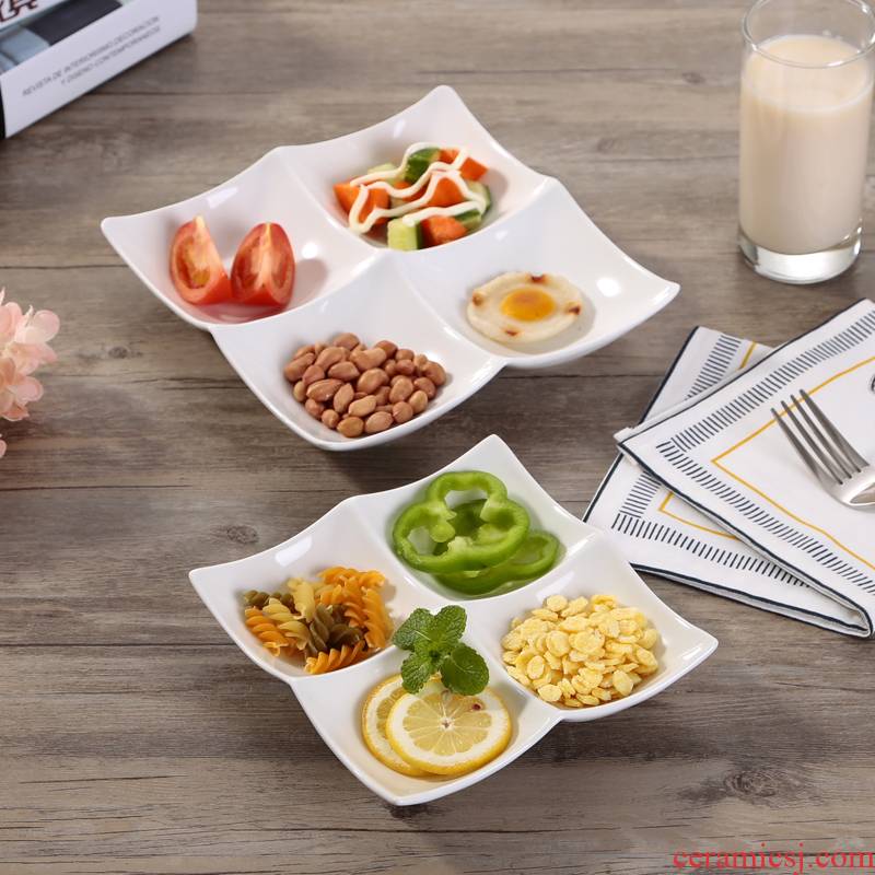 Ceramic plate, plate frame plate fast food dish seasoning cold dish bowl hotel tableware four plates food tray