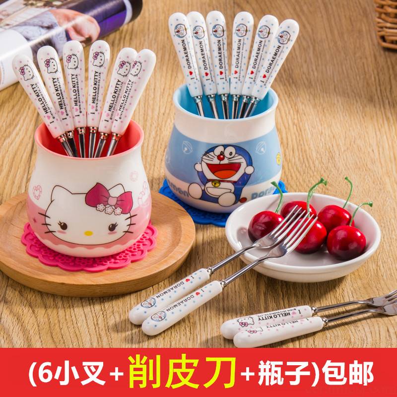 Creative cartoon ceramic stainless steel small lovely fruit dessert fork fork fork fruit dessert fork fork suit