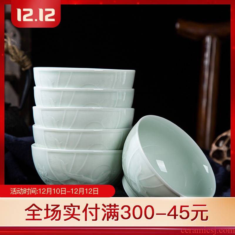 Jingdezhen ceramic bowl suit white porcelain household dormitory shadow blue small bowl high microwave tableware is available