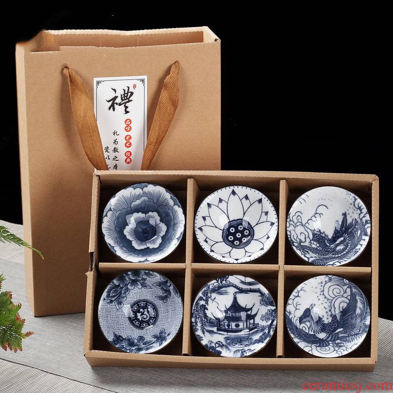 Hui shi gift boxes 10 hat to restoring ancient ways of Japanese master kung fu tea cups ceramics cup tea light blue and white porcelain