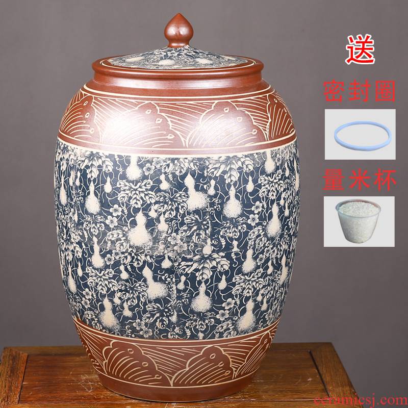 Jingdezhen ceramic barrel with cover ricer box home 50 kg pack flour barrels of archaize hand - carved seal storage tank