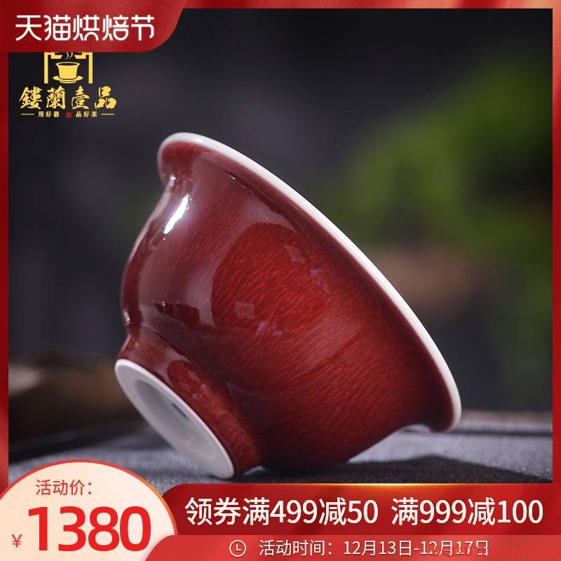 Jingdezhen up up with red glaze master cup single cup pressure hand cup cup single individual sample tea cup high - grade ceramics