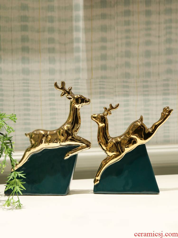 Nordic contracted household furnishing articles of golden light ceramic deer sitting room key-2 luxury wine porch decoration office decoration