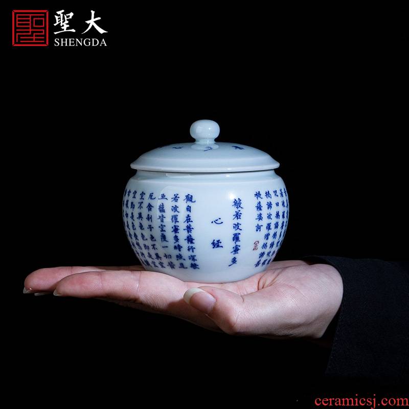 The big pure hand - made ceramic tea pot jingdezhen blue and white heart sutra caddy fixings store receives all hand tea accessories