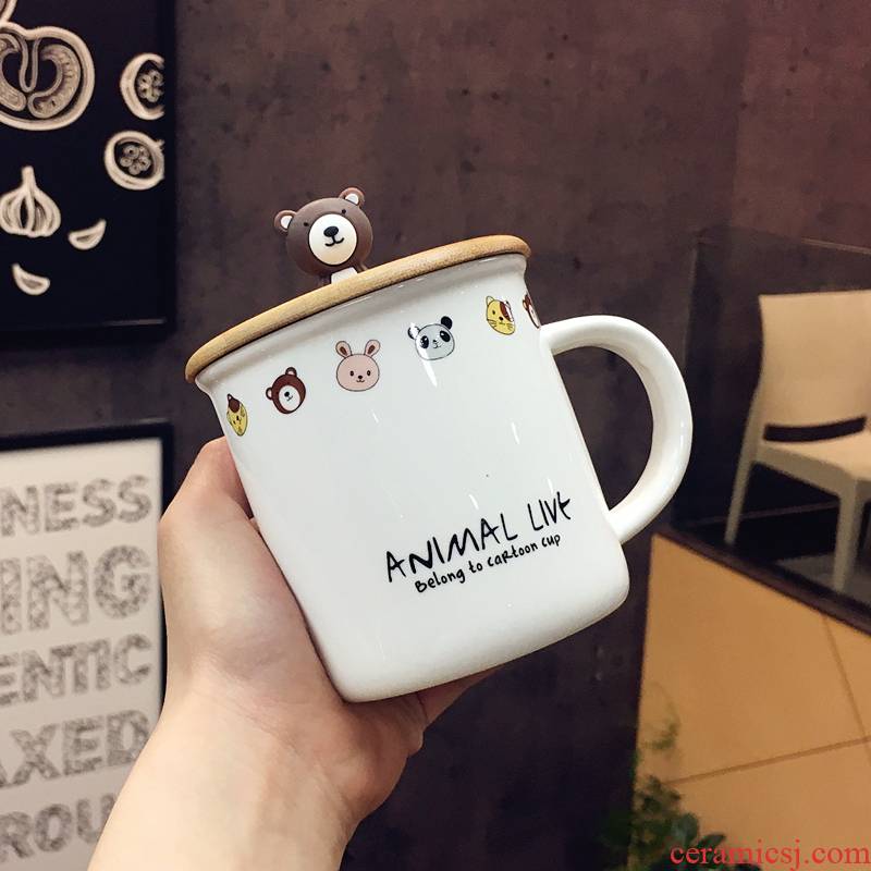 Japan and South Chesapeake express cartoon wooden cover lady girlfriends ceramic cups with cover cup tea spoon handle office mark