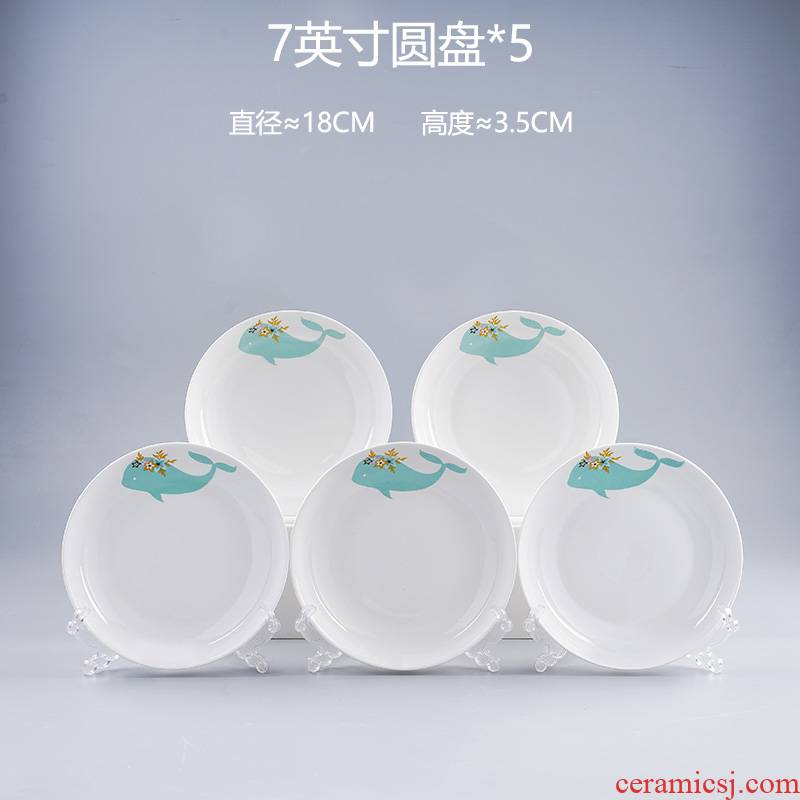 Five ceramic dishes suit plate combination of fruit home round lovely snack dumpling cuisine dishes