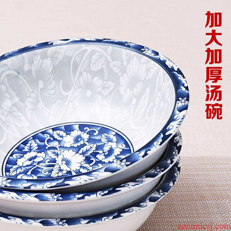 Large ceramic tableware 9 sets of household Large bowl of such soup spoon dishes soup tureen ancient inches of blue and white porcelain basin