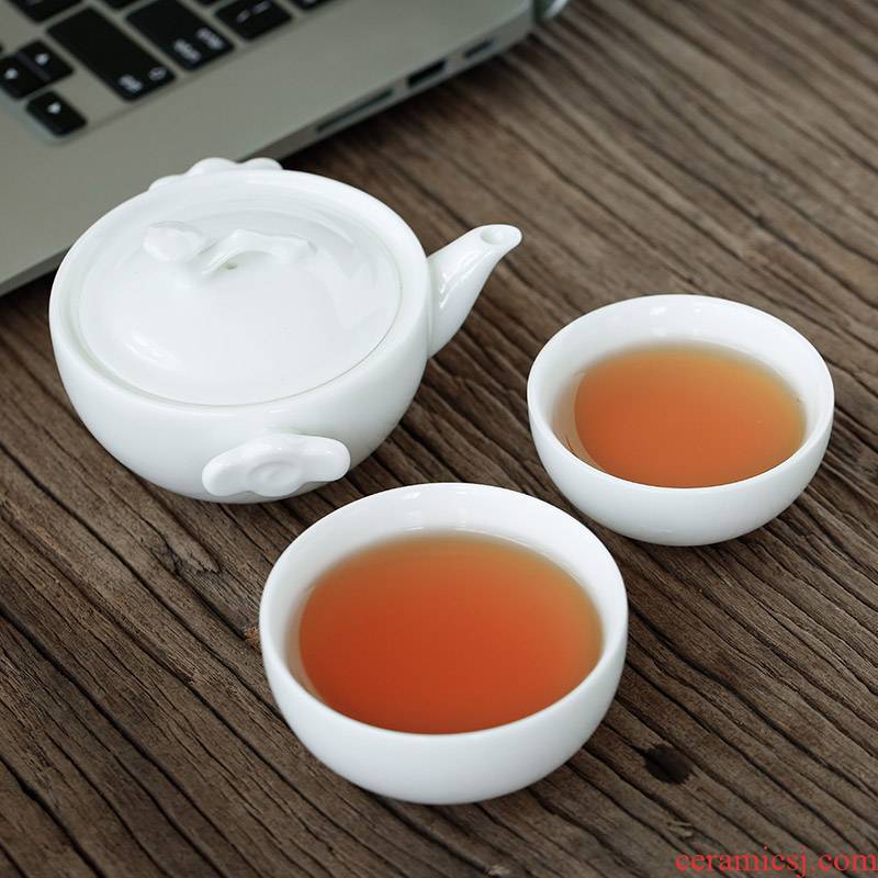 Ya xin company hall, small and pure and fresh white porcelain kung fu tea cup set a pot of two cups of dehua white porcelain household filter