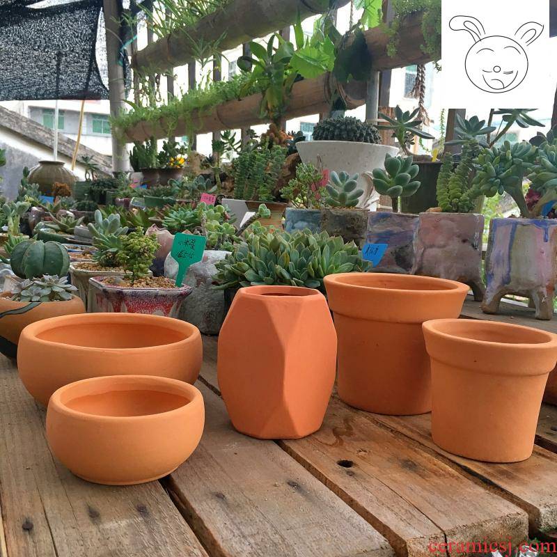 Red clay pot diamond cup round pot fleshy the plants flower pot ceramic flower pot breathable clay pot