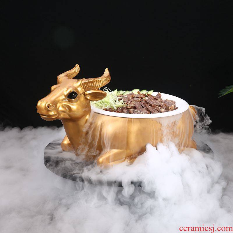 Dry ice to new creative move artistic conception dishes plate of beef cattle plastic tableware an artifact special - shaped hot pot restaurant ceramics