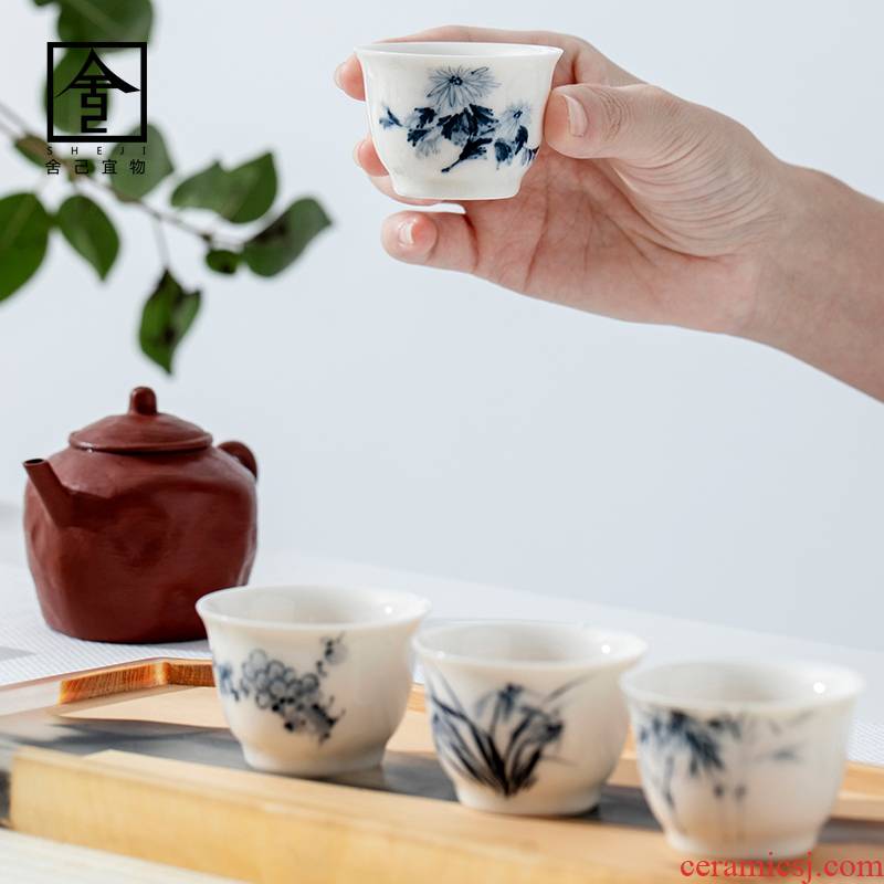 The Self - "appropriate content jingdezhen blue and white sample tea cup hand - made ceramic cups tea retro kung fu tea set