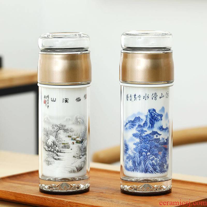 Double keep - a warm glass ceramic tea cup tea separation tank insulation cup men 's lady work glass glass