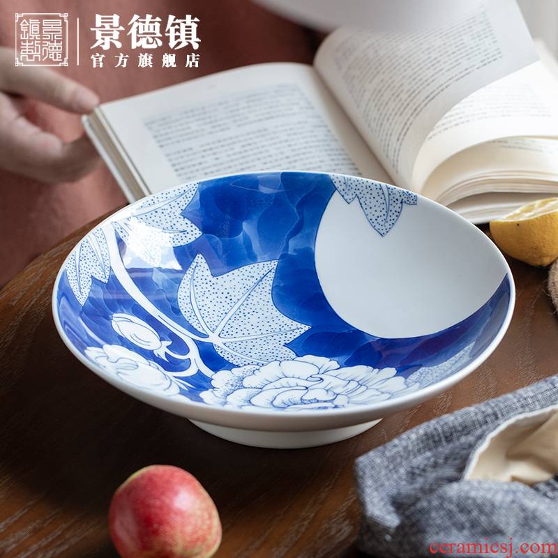 Jingdezhen blue and white big flagship store hand - made compote Chinese style household ceramics compote dish dish creative dishes sitting room