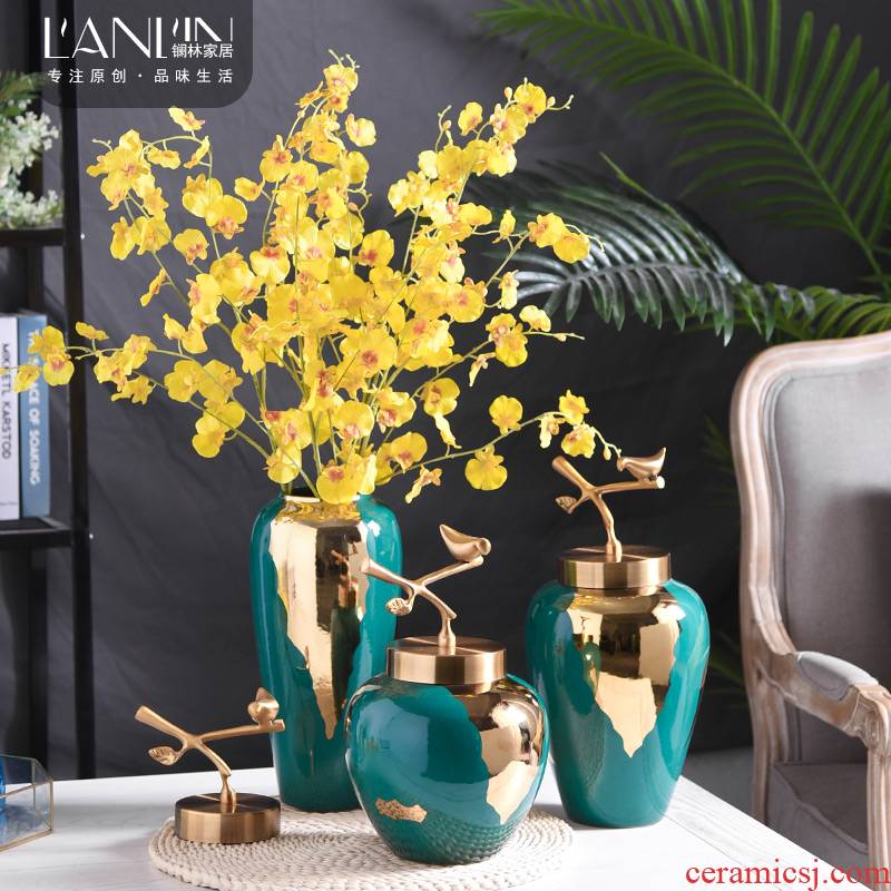 New Chinese style ceramic blackish green, floret bottle furnishing articles European style living room table vase dried flower flower implement home decoration