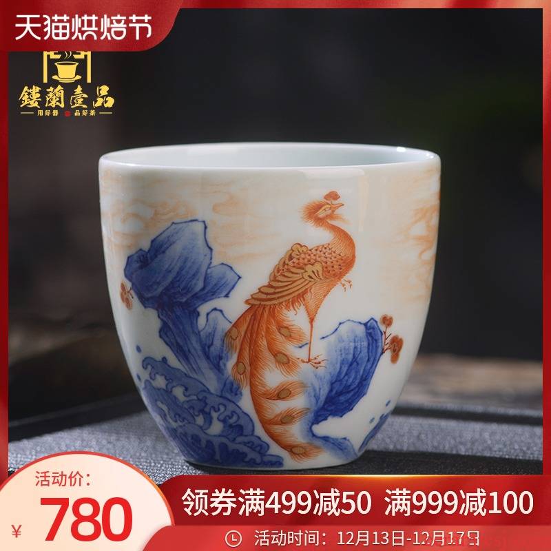 Jingdezhen ceramic all hand - made alum red red phoenix in morning chaoyang master cup large individual single CPU kunfu tea cups