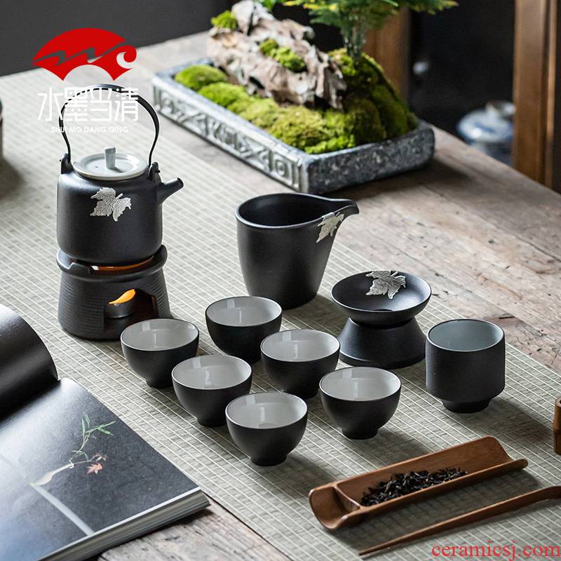 Japanese black pottery teapot teacup girder pot of kung fu tea set zen household ceramics office receives a visitor restoring ancient ways