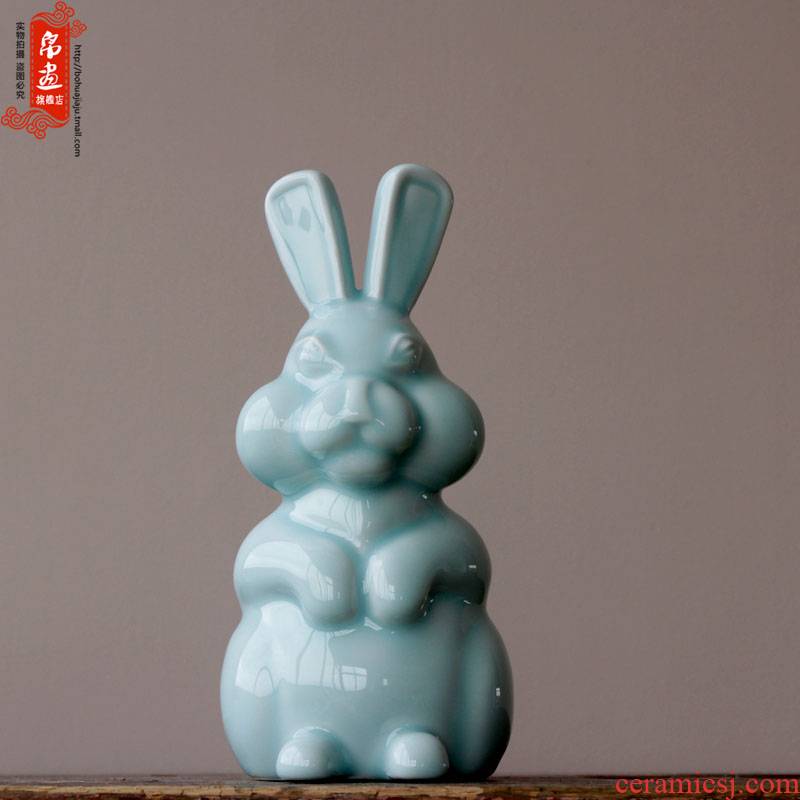 Jingdezhen ceramic shadow green hand is lovely rabbit decorative porcelain furnishing articles furnishing articles household act the role ofing is tasted animals