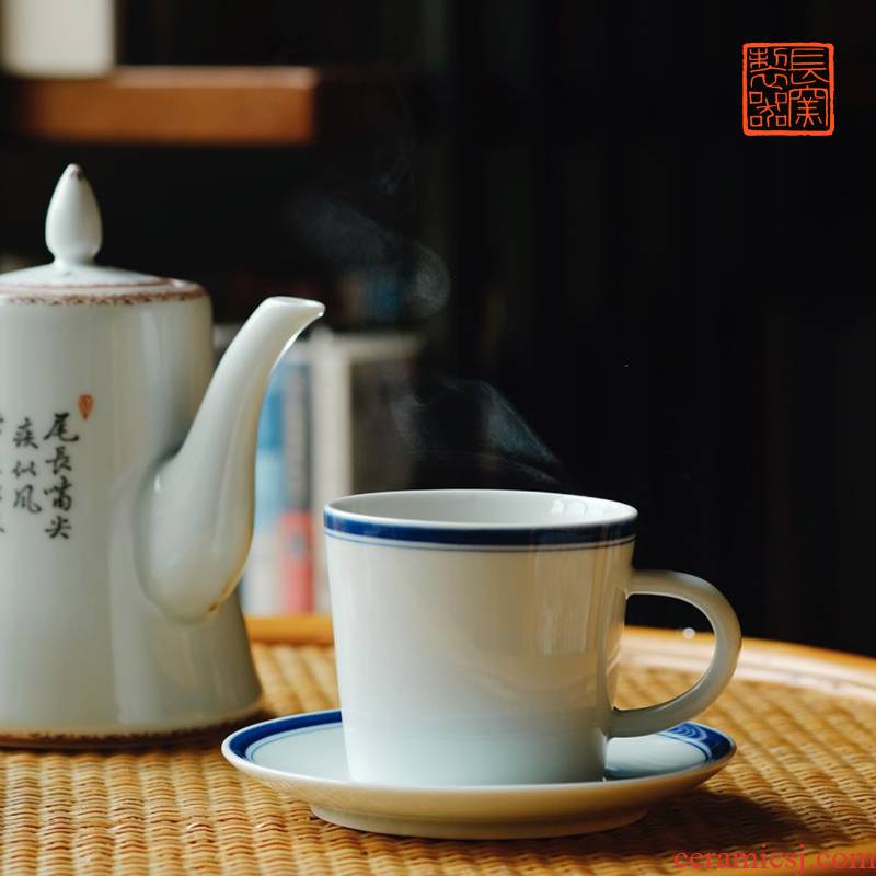 Long up controller offered home - cooked view flavour in hand - made of office coffee cup of jingdezhen blue and white blue edge, dining utensils
