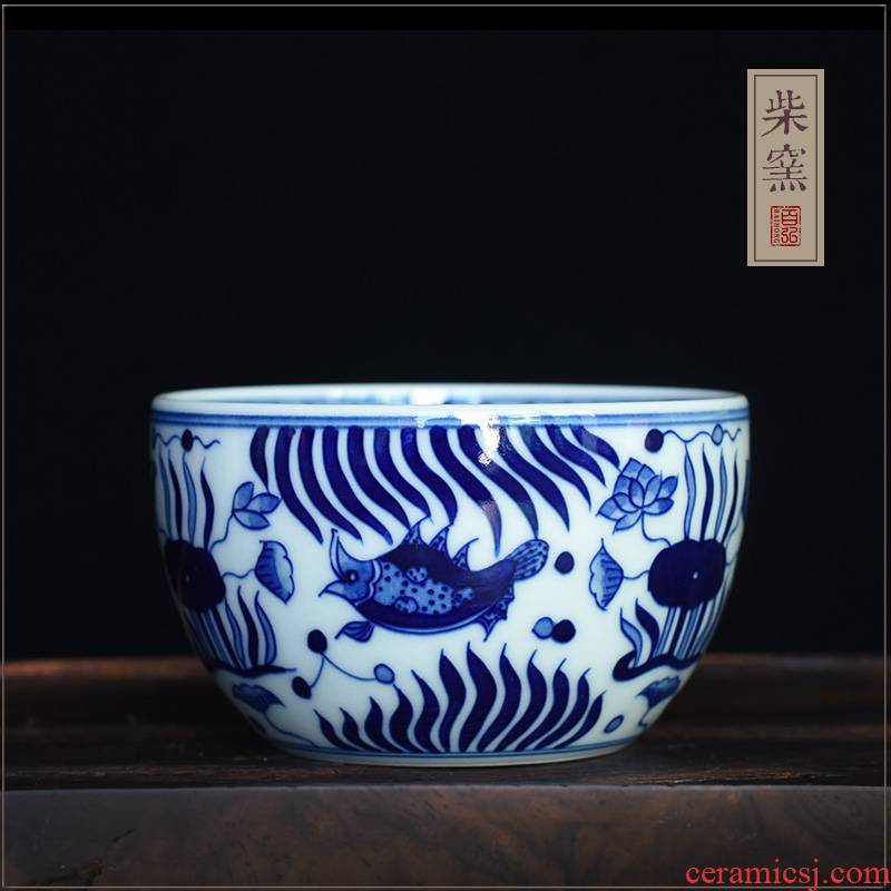 Jingdezhen firewood fish algae lines master cup single cup of blue and white porcelain ceramic cups maintain hand made sample tea cup cylinder cup