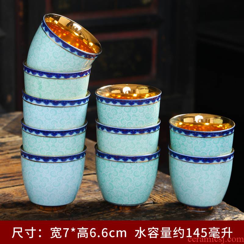 Silver cup Silver 999 ceramic cups peony kung fu tea set bladder tasted Silver gilding master cup sample tea cup, small cup