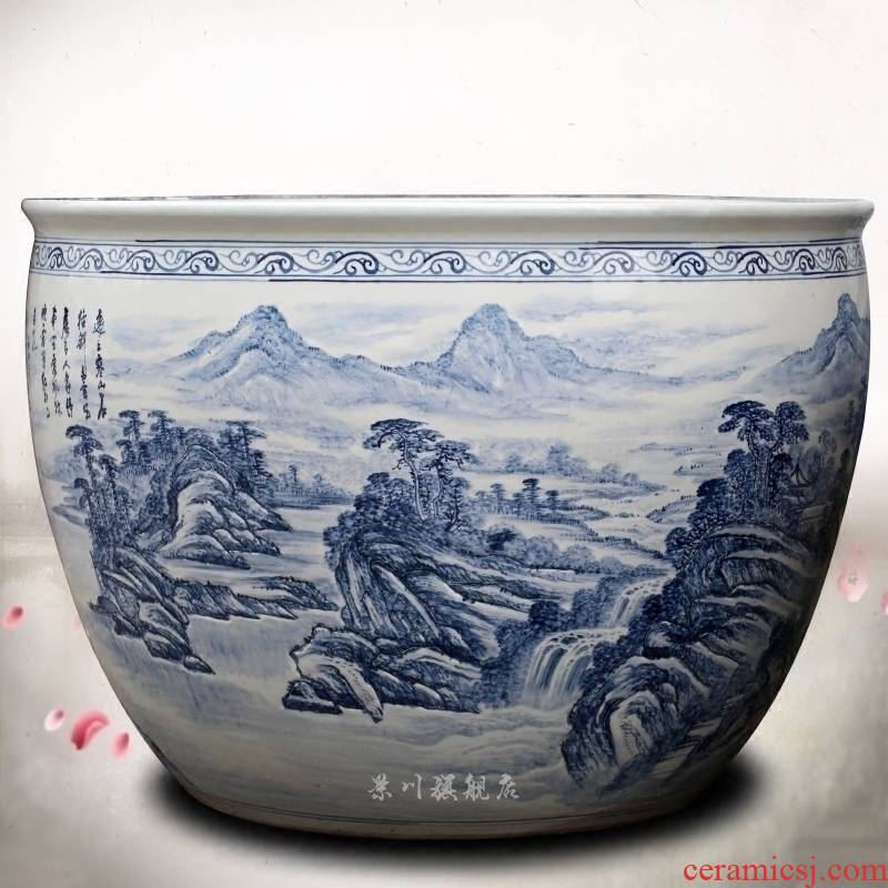 Jingdezhen ceramic its hand - made landscape painting the sitting room aquarium household garden furnishing articles calligraphy and painting the tortoise cylinder