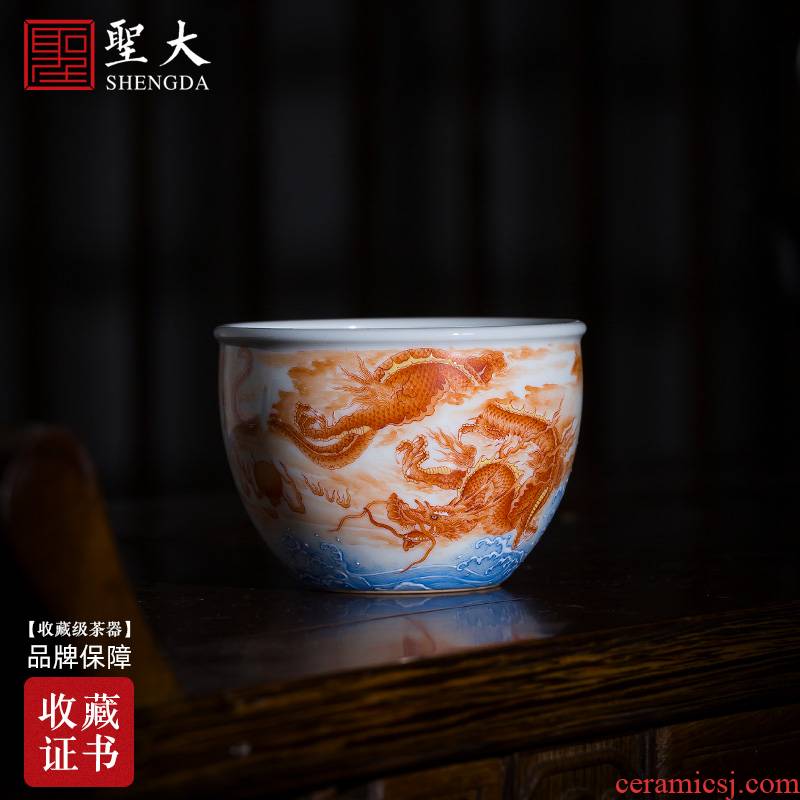 Holy big pure hand - made ceramic kung fu tea heavy industry alum red see colour longteng universal cylinder cup all hand of jingdezhen tea service
