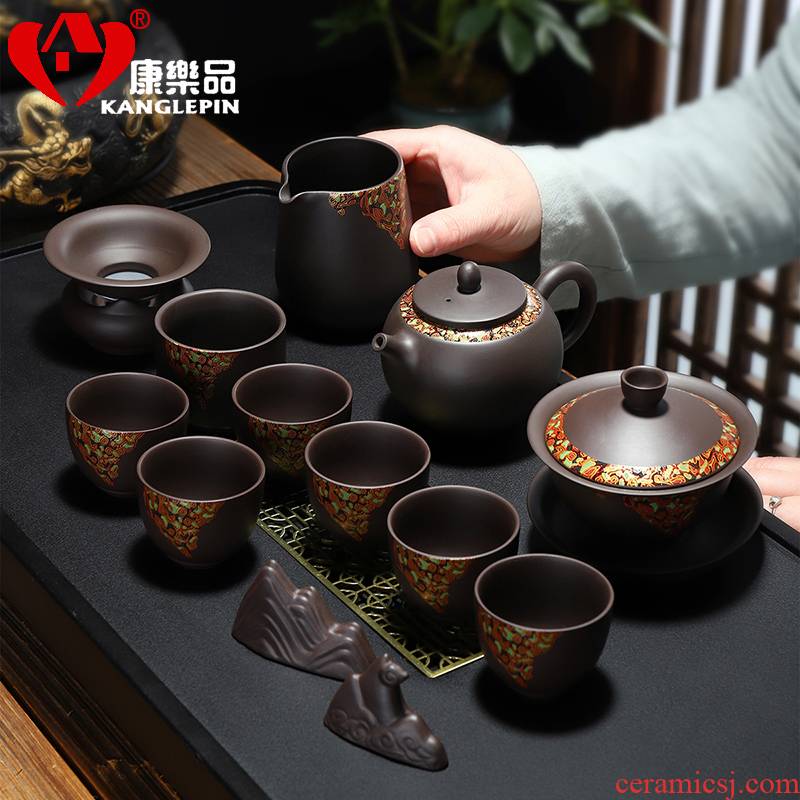 Recreational product violet arenaceous kung fu tea set undressed ore purple mud of a complete set of tea cups teapot home office gift box
