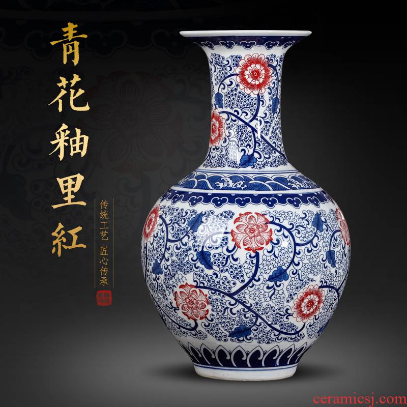 Jingdezhen blue and white ceramics youligong vase furnishing articles sitting room flower arranging the study of Chinese style household decoration