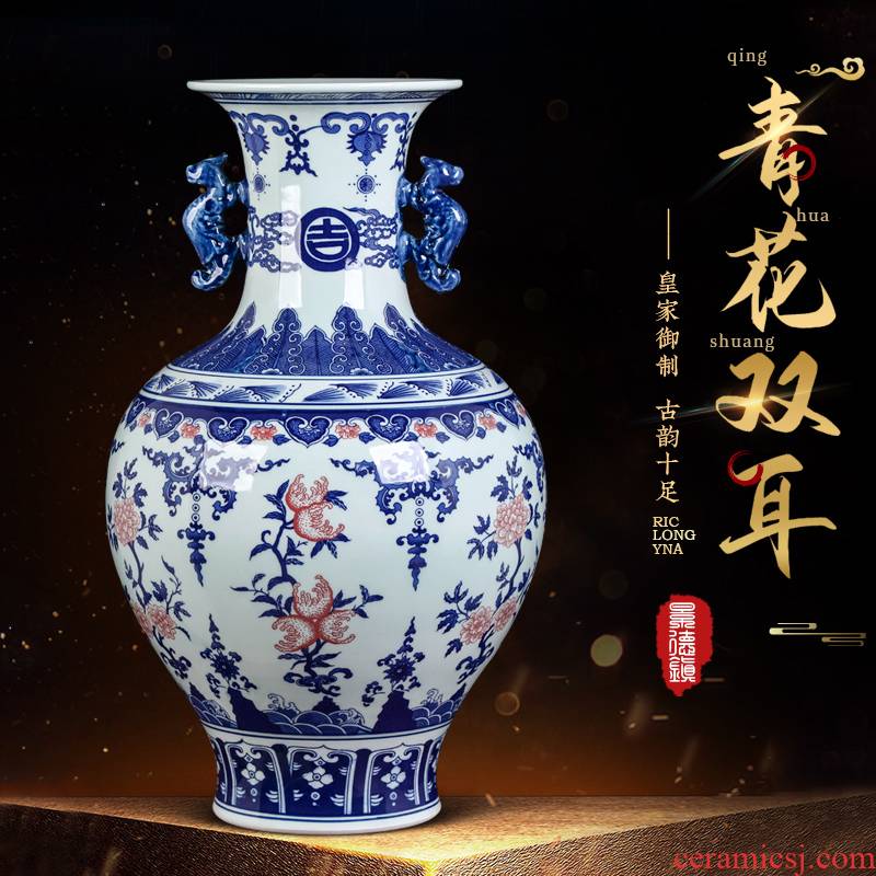 Jingdezhen ceramics hand - made flowers blue and white porcelain vase furnishing articles of Chinese style restoring ancient ways home decoration large living room