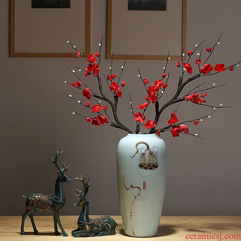 Jingdezhen new Chinese vase sitting room adornment hotel villa clubhouse TV ark, dried flowers, flower arrangement ceramic furnishing articles