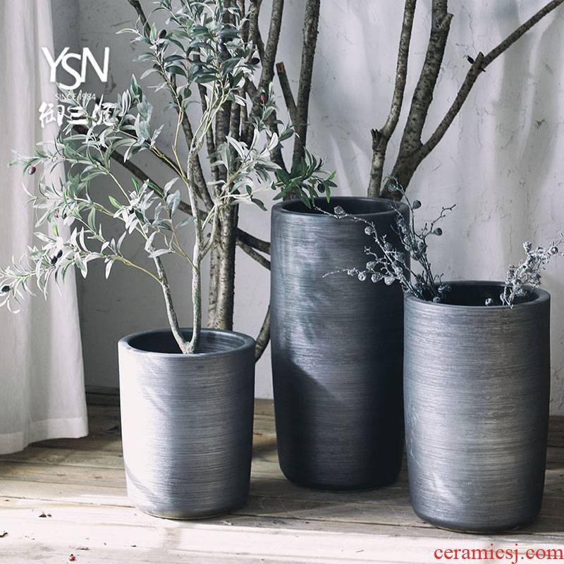 Royal three black mud heavy green plant grown furnishing articles Nordic contracted ceramic flower pot flower bed modern indoor and is suing decoration