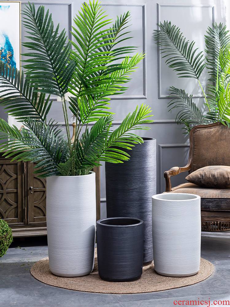 Big flowerpot Nordic simple villa interior furnishing articles new ceramic basin of large ground plant black vase